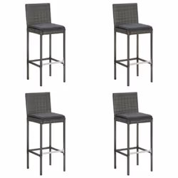 vidaXL 4x Garden Bar Stools with Cushions Grey Poly Rattan Outdoor Lounge Seat