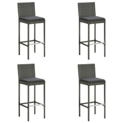 vidaXL 4x Garden Bar Stools with Cushions Grey Poly Rattan Outdoor Lounge Seat