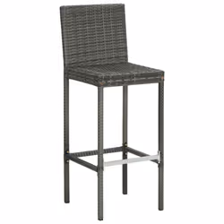 vidaXL 4x Garden Bar Stools with Cushions Grey Poly Rattan Outdoor Lounge Seat