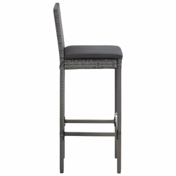 vidaXL 4x Garden Bar Stools with Cushions Grey Poly Rattan Outdoor Lounge Seat