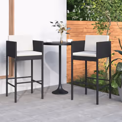 vidaXL 2x Bar Stools with Cushions Black Poly Rattan Outdoor Lounge Set Chair