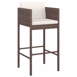 vidaXL 4x Bar Stools with Cushions Brown Poly Rattan Outdoor Lounge Set Chair