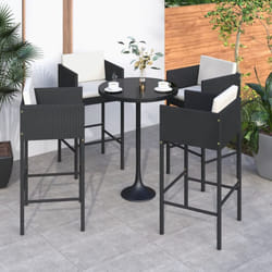 vidaXL 4x Bar Stools with Cushions Black Poly Rattan Outdoor Lounge Set Chair