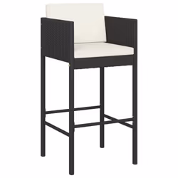 vidaXL 4x Bar Stools with Cushions Black Poly Rattan Outdoor Lounge Set Chair