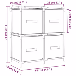 vidaXL Storage Cabinet with 4 Fabric Baskets Drawer Organiser Rack Unit Steel - grey
