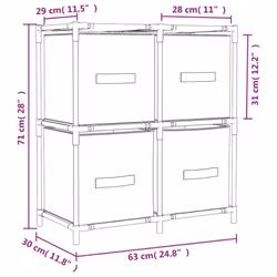 vidaXL Storage Cabinet with 4 Fabric Baskets Drawer Organiser Rack Unit Steel - grey - Additional view 7