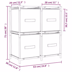 vidaXL Storage Cabinet with 4 Fabric Baskets Drawer Organiser Rack Unit Steel - cream - Additional view 7