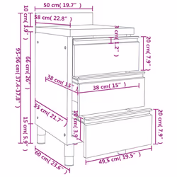 vidaXL 1/2X Commercial Kitchen Cabinet Stainless Steel Home with 2/3 Drawers - cabinet with 3 drawers, 1 pcs