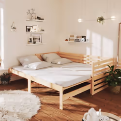 vidaXL Solid Pinewood Pull-out Day Bed 2x(90x200) cm Wooden Sleepover Sofa Bed
