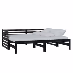 vidaXL Solid Pinewood Pull-out Day Bed 2x(90x200) cm Black Wooden Guest Bed