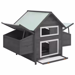 vidaXL Solid Firwood Chicken Coop Grey and White Wooden Hen House Hutch Cage