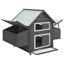 vidaXL Solid Firwood Chicken Coop Grey and White Wooden Hen House Hutch Cage