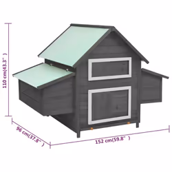 vidaXL Solid Firwood Chicken Coop Grey and White Wooden Hen House Hutch Cage - Additional view 7