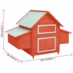 vidaXL Solid Firwood Chicken Coop Red and White Wooden Hen House Hutch Cage - Additional view 7