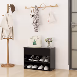 vidaXL Shoe Bench Black Engineered Wood Shoe Organiser Cabinet Rack Hall Bench