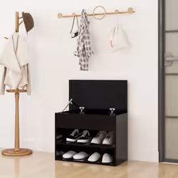 vidaXL Shoe Bench Black Engineered Wood Shoe Organiser Cabinet Rack Hall Bench