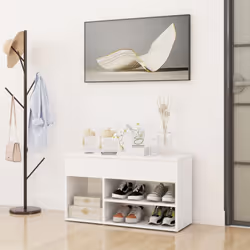 vidaXL Shoe Bench White Engineered Wood Home Shoe Organiser Cabinet Rack Bench