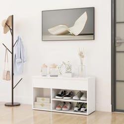 vidaXL Shoe Bench White Engineered Wood Home Shoe Organiser Cabinet Rack Bench