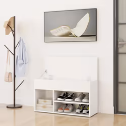 vidaXL Shoe Bench White Engineered Wood Home Shoe Organiser Cabinet Rack Bench