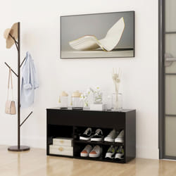 vidaXL Shoe Bench Black Engineered Wood Home Shoe Organiser Cabinet Rack Bench