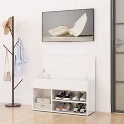 vidaXL Shoe Bench High Gloss White Engineered Wood Organiser Cabinet Bench