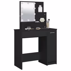 vidaXL Dressing Table Makeup Desk with LED Vanity Table Makeup Table Black - Additional view 4