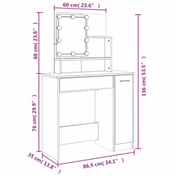 vidaXL Dressing Table with LED Vanity Table Makeup Vanity Desk Cosmetic Table - Sonoma oak - Additional view 5
