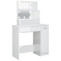 vidaXL Dressing Table with LED Vanity Table Makeup Vanity Desk Cosmetic Table - High gloss white