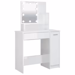 vidaXL Dressing Table with LED Vanity Table Makeup Vanity Desk Cosmetic Table - High gloss white