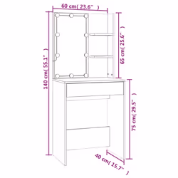 vidaXL Dressing Table with LED Makeup Vanity Desk Cosmetic Table Multi Colours - White - Additional view 4