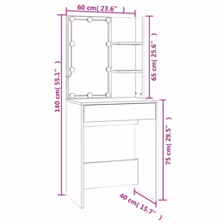 vidaXL Dressing Table with LED Black 60x40x140 cm Makeup Table Vanity Desk