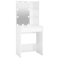 vidaXL Dressing Table with LED Makeup Vanity Desk Cosmetic Table Multi Colours - High gloss white