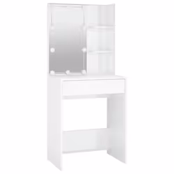 vidaXL Dressing Table with LED Makeup Vanity Desk Cosmetic Table Multi Colours - High gloss white