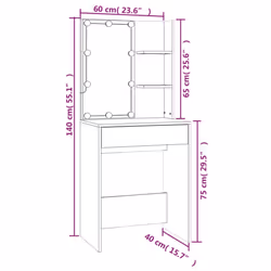 vidaXL Dressing Table with LED Makeup Vanity Desk Cosmetic Table Multi Colours - High gloss white - Additional view 4