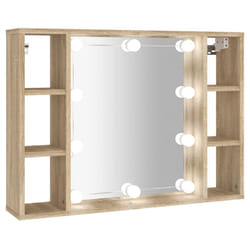 vidaXL Mirror Cabinet with LED Washroom Storage Cabinet Bathroom Vanity Unit - Sonoma oak