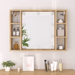 vidaXL Mirror Cabinet with LED Washroom Storage Cabinet Bathroom Vanity Unit - Sonoma oak - Additional view 5