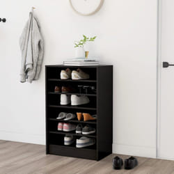 vidaXL Shoe Cabinet Black Engineered Wood Hallway Shoe Organiser Shelf Rack