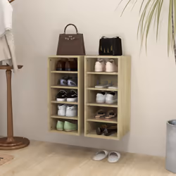 vidaXL 2x Shoe Cabinets Sonoma Oak Engineered Wood Storage Organiser Shelf