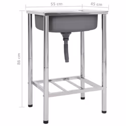 vidaXL Camping Sink Single Basin with Tap Stainless Steel Sink Multi Sizes - 55 x 45 x 18 cm