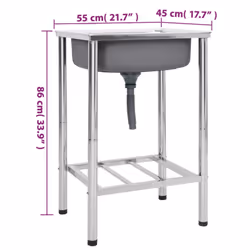 vidaXL Camping Sink Single Basin with Tap Stainless Steel Sink Multi Sizes - 55 x 45 x 18 cm - Additional view 7