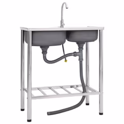 vidaXL Camping Sink Single Basin with Tap Stainless Steel Sink Multi Sizes - 76 x 42 x 18.5 cm