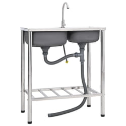 vidaXL Camping Sink Single Basin with Tap Stainless Steel Sink Multi Sizes - 76 x 42 x 18.5 cm