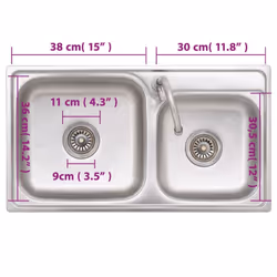 vidaXL Camping Sink Single Basin with Tap Stainless Steel Sink Multi Sizes - 76 x 42 x 18.5 cm - Additional view 9