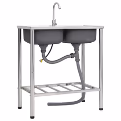 vidaXL Camping Sink Single Basin with Tap Stainless Steel Sink Multi Sizes - 78 x 43 x 18.8 cm