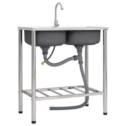 vidaXL Camping Sink Single Basin with Tap Stainless Steel Sink Multi Sizes - 78 x 43 x 18.8 cm
