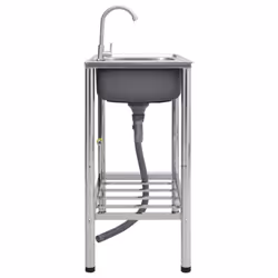 vidaXL Camping Sink Single Basin with Tap Stainless Steel Sink Multi Sizes - 78 x 43 x 18.8 cm - Additional view 5