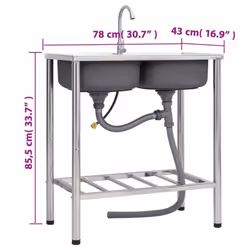 vidaXL Camping Sink Single Basin with Tap Stainless Steel Sink Multi Sizes - 78 x 43 x 18.8 cm - Additional view 6