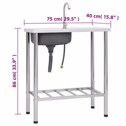 vidaXL Camping Sink Single Basin with Tap Stainless Steel Garden Garage Sink - Additional view 7