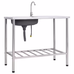 vidaXL Camping Sink Single Basin with Tap Stainless Steel Garden Garage Sink