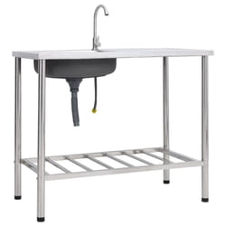 vidaXL Camping Sink Single Basin with Tap Stainless Steel Garden Garage Sink